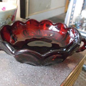 vintage ruby red nut dish.